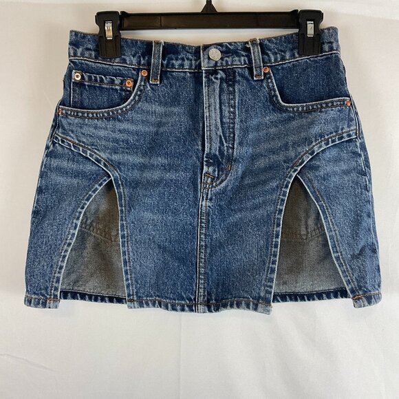 GRLFRND Mini Skirt Regular 26 Blue Denim Slits - Picture 1 of 9
